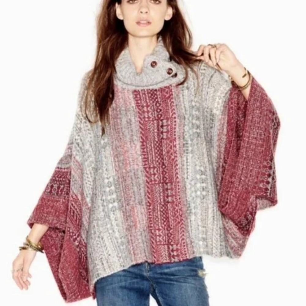 Free People Willow Poncho Sweater Women's Size XS Oversized